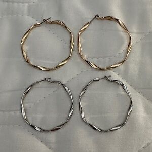 Elegant Gold and Silver Twisted Hoop Earrings